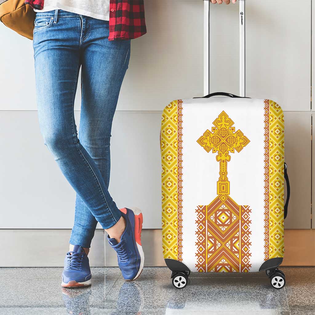 Habesha Motifs Ethiopia Luggage Cover Tilet White Gold LT7