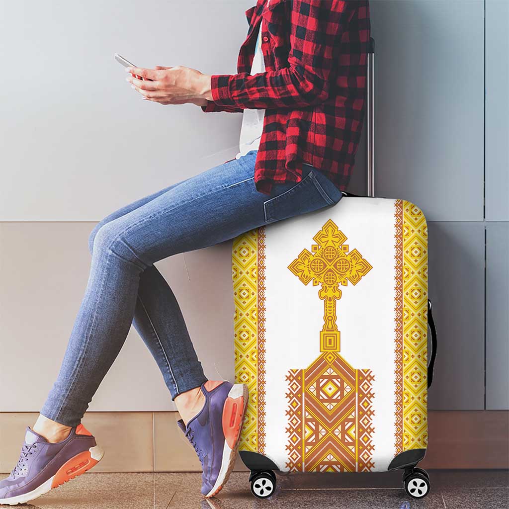 Habesha Motifs Ethiopia Luggage Cover Tilet White Gold LT7