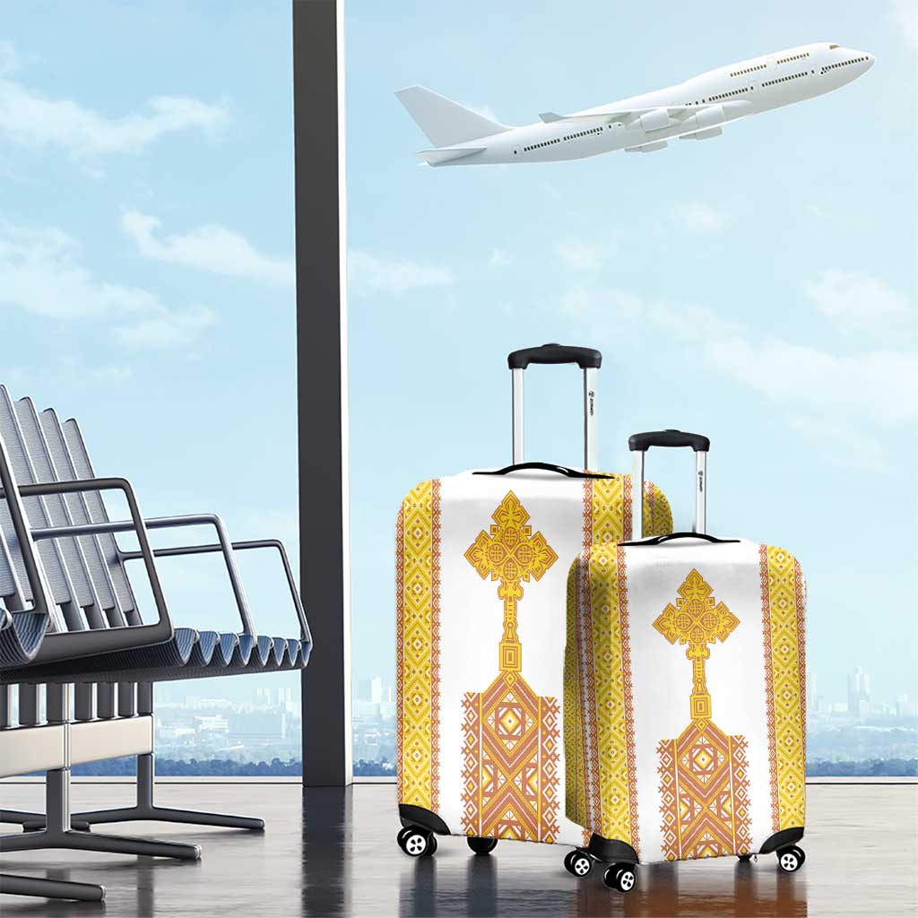 Habesha Motifs Ethiopia Luggage Cover Tilet White Gold LT7
