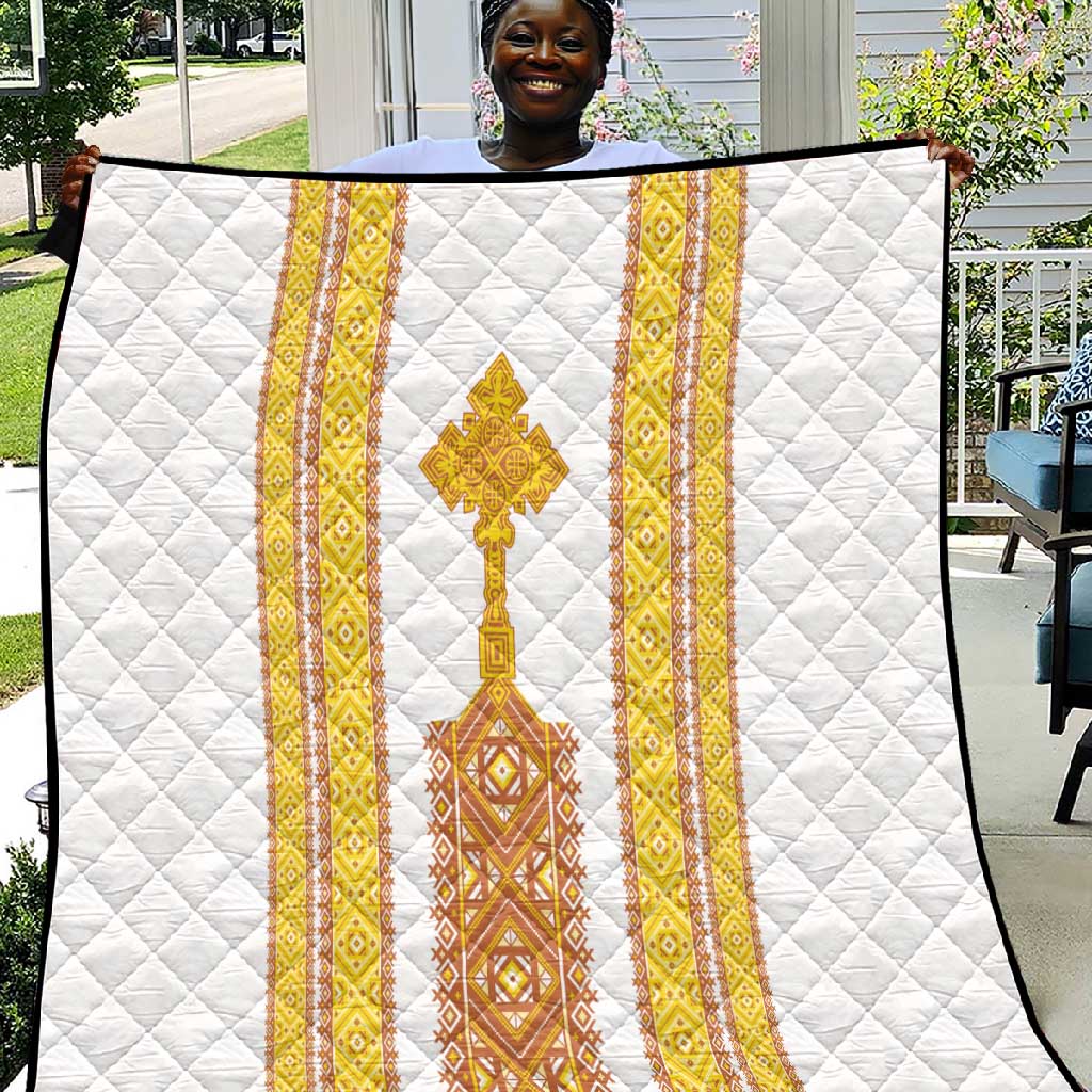 Habesha Motifs Ethiopia Quilt Tilet White Gold LT7