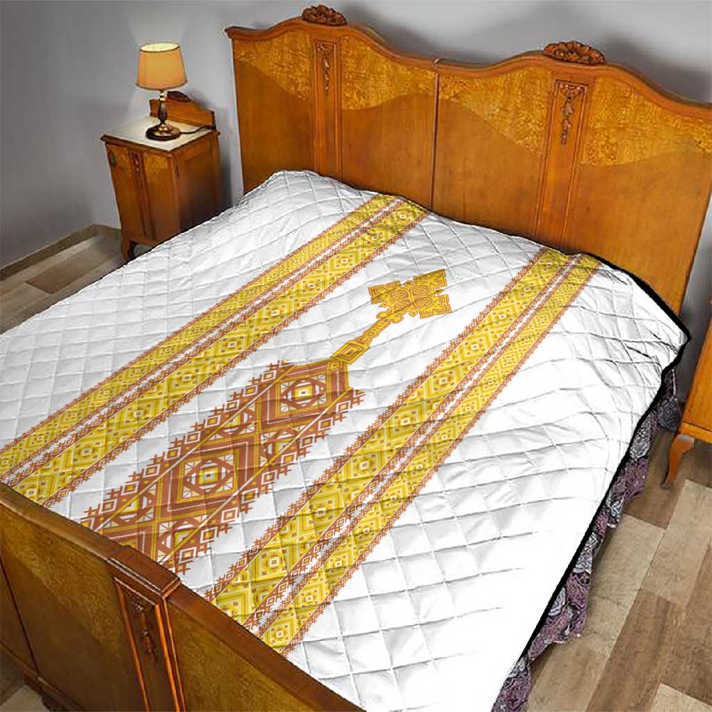 Habesha Motifs Ethiopia Quilt Tilet White Gold LT7