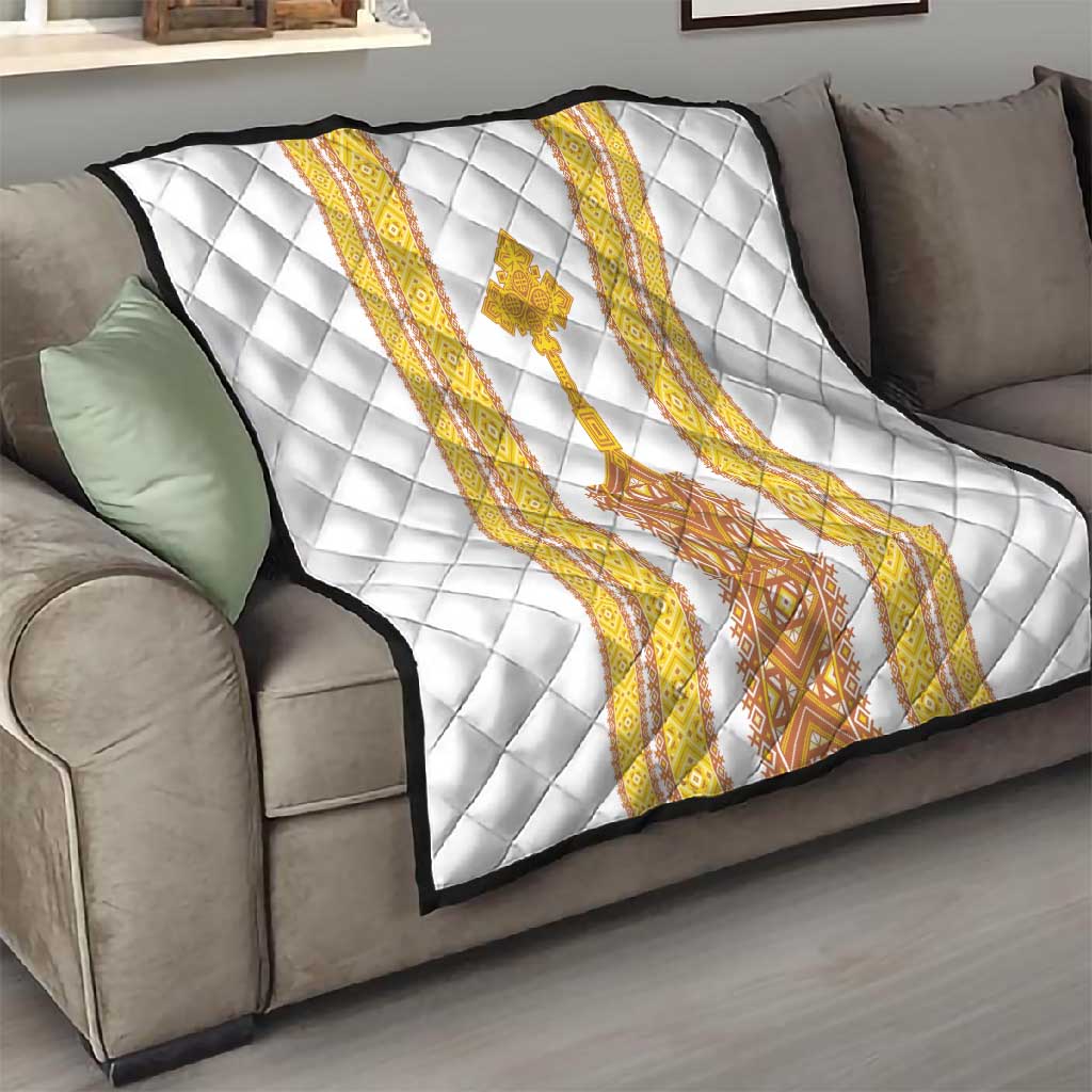 Habesha Motifs Ethiopia Quilt Tilet White Gold LT7