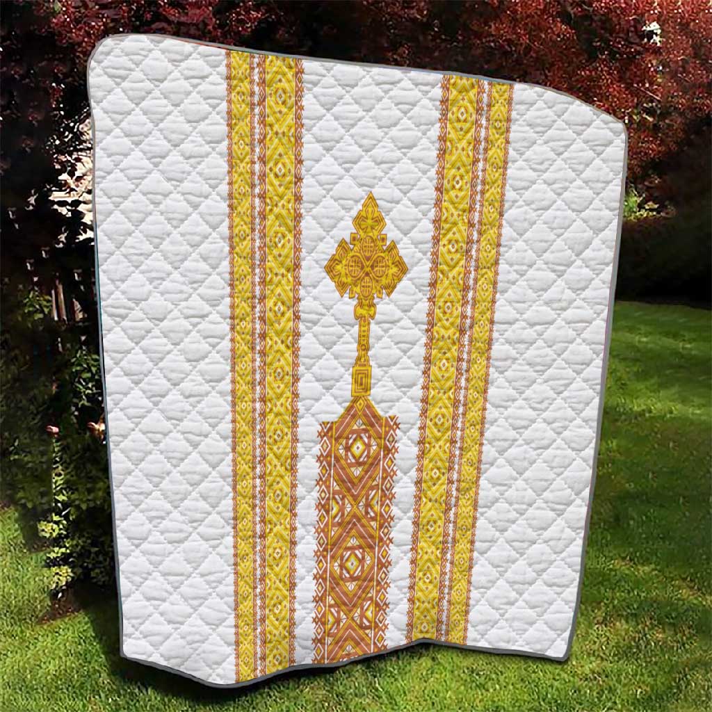 Habesha Motifs Ethiopia Quilt Tilet White Gold LT7