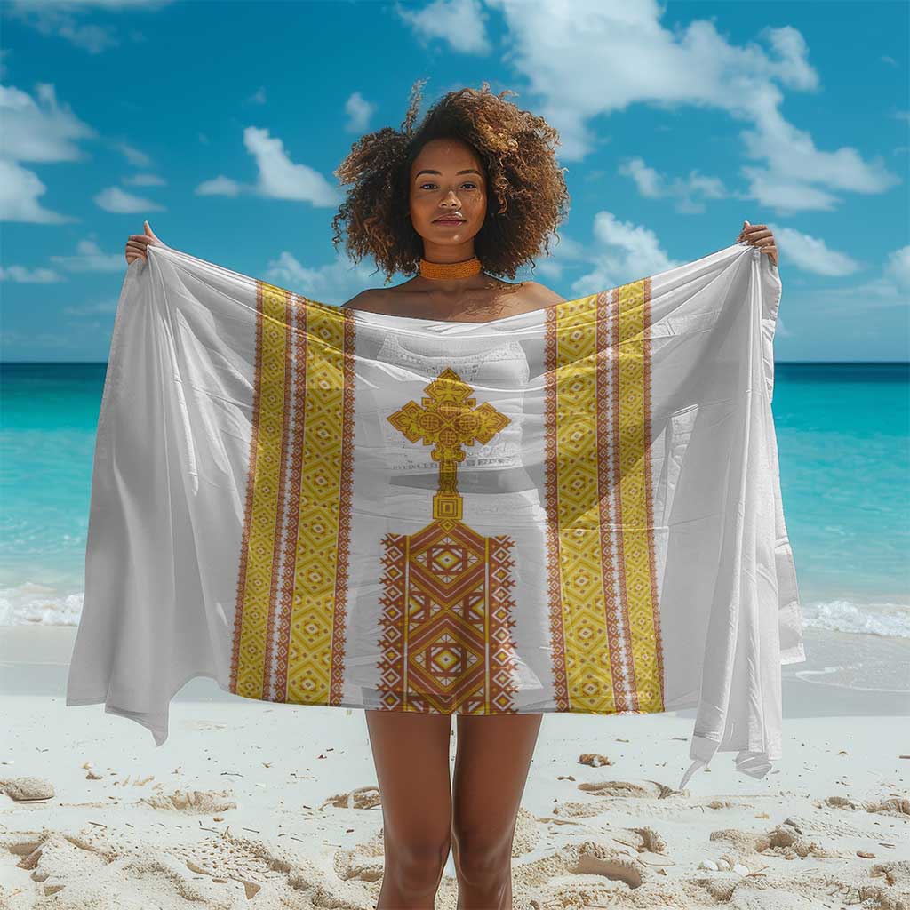 Habesha Motifs Ethiopia Sarong Tilet White Gold LT7