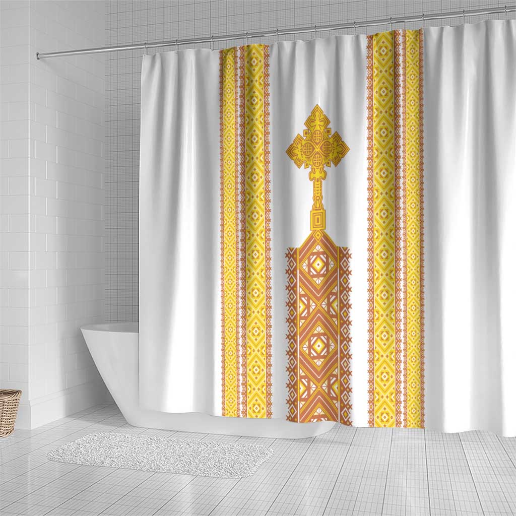 Habesha Motifs Ethiopia Shower Curtain Tilet White Gold LT7