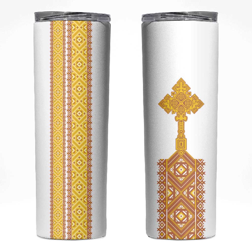 Habesha Motifs Ethiopia Skinny Tumbler Tilet White Gold LT7