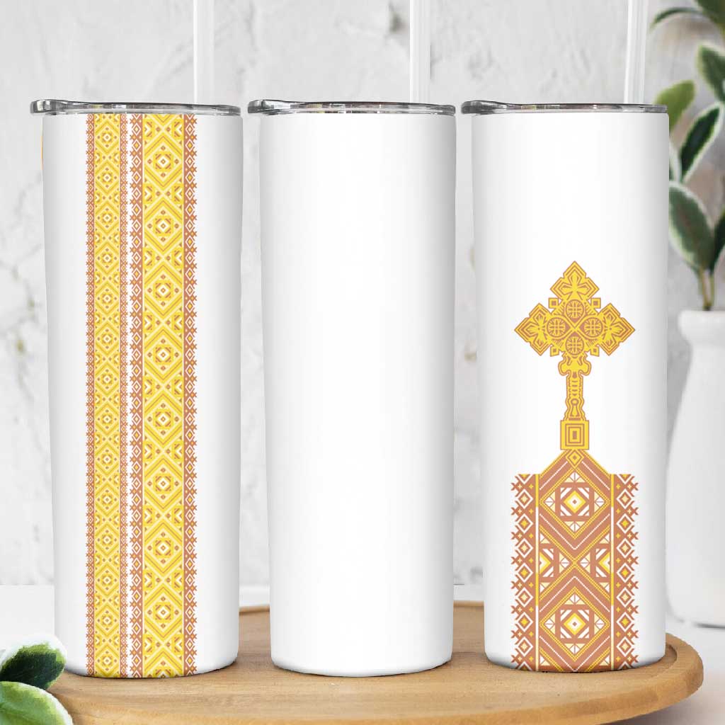 Habesha Motifs Ethiopia Skinny Tumbler Tilet White Gold LT7