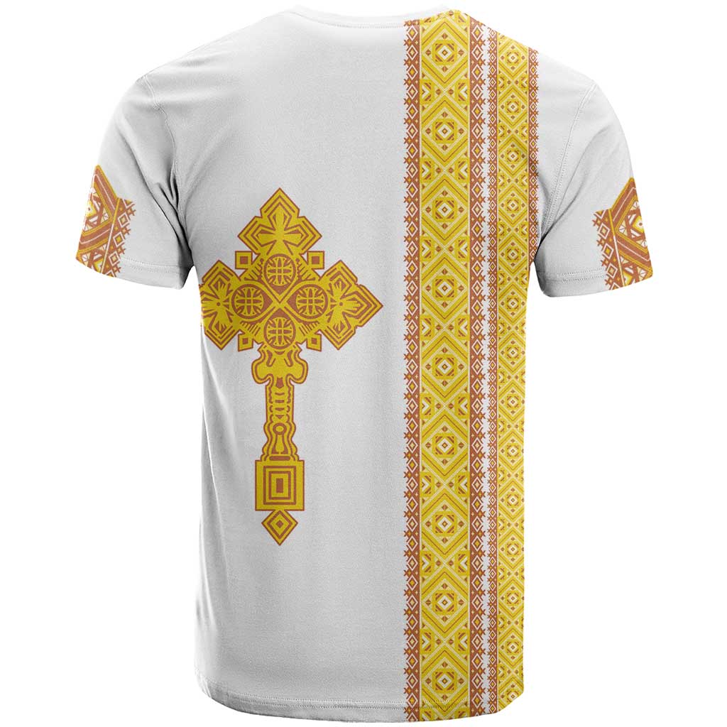 Habesha Motifs Ethiopia T shirt Tilet White Gold LT7