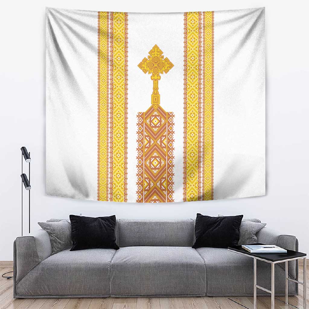 Habesha Motifs Ethiopia Tapestry Tilet White Gold LT7
