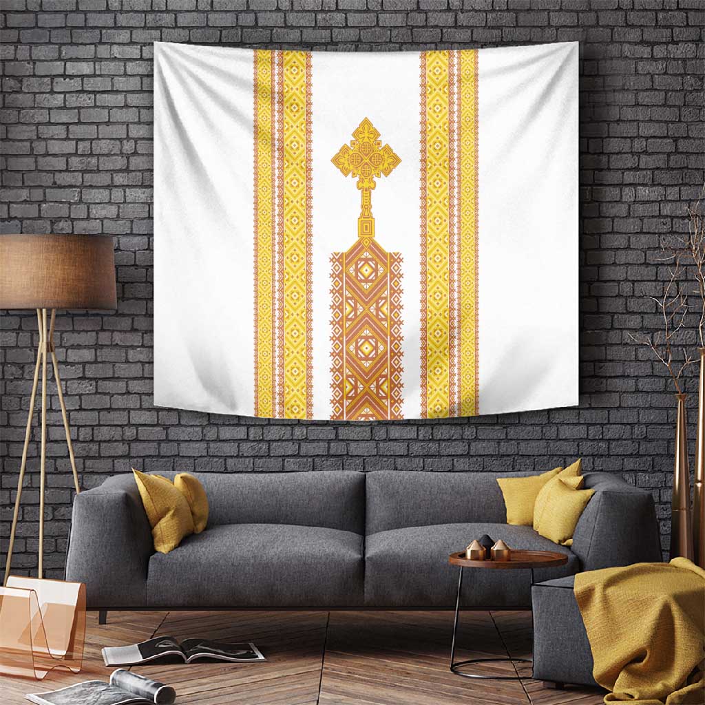 Habesha Motifs Ethiopia Tapestry Tilet White Gold LT7