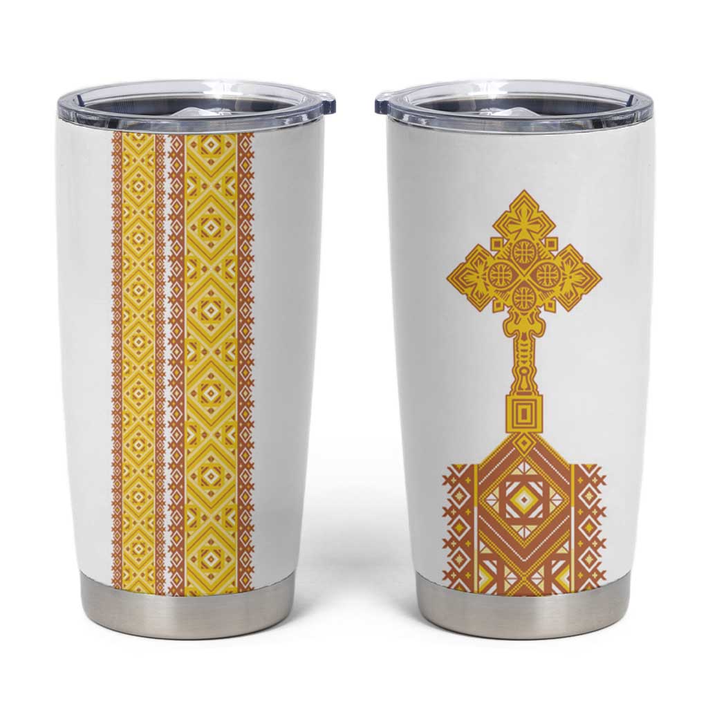 Habesha Motifs Ethiopia Tumbler Cup Tilet White Gold LT7