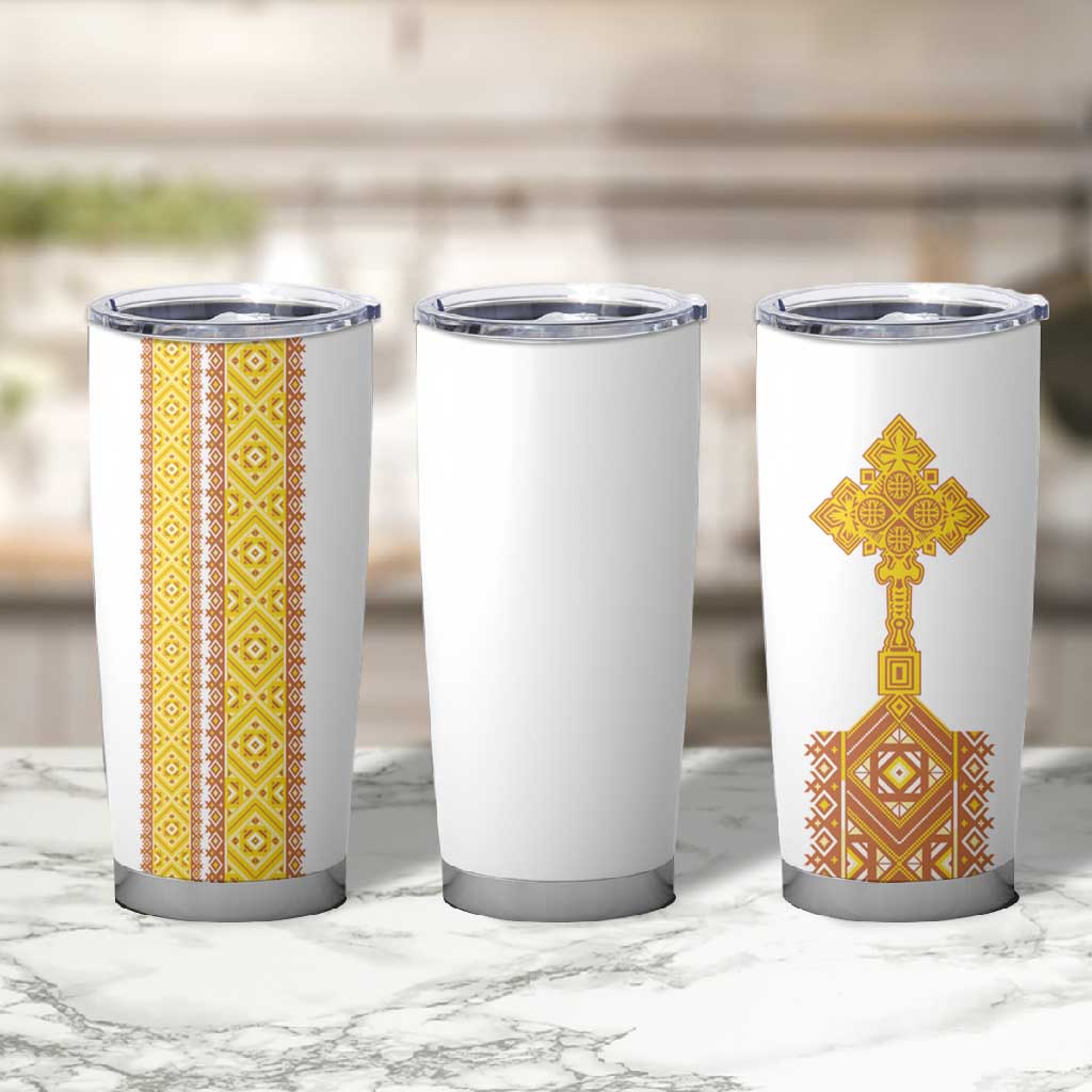 Habesha Motifs Ethiopia Tumbler Cup Tilet White Gold LT7