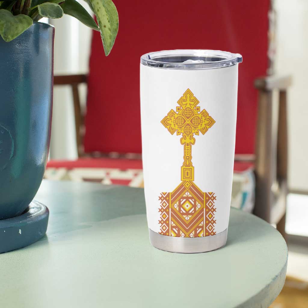 Habesha Motifs Ethiopia Tumbler Cup Tilet White Gold LT7