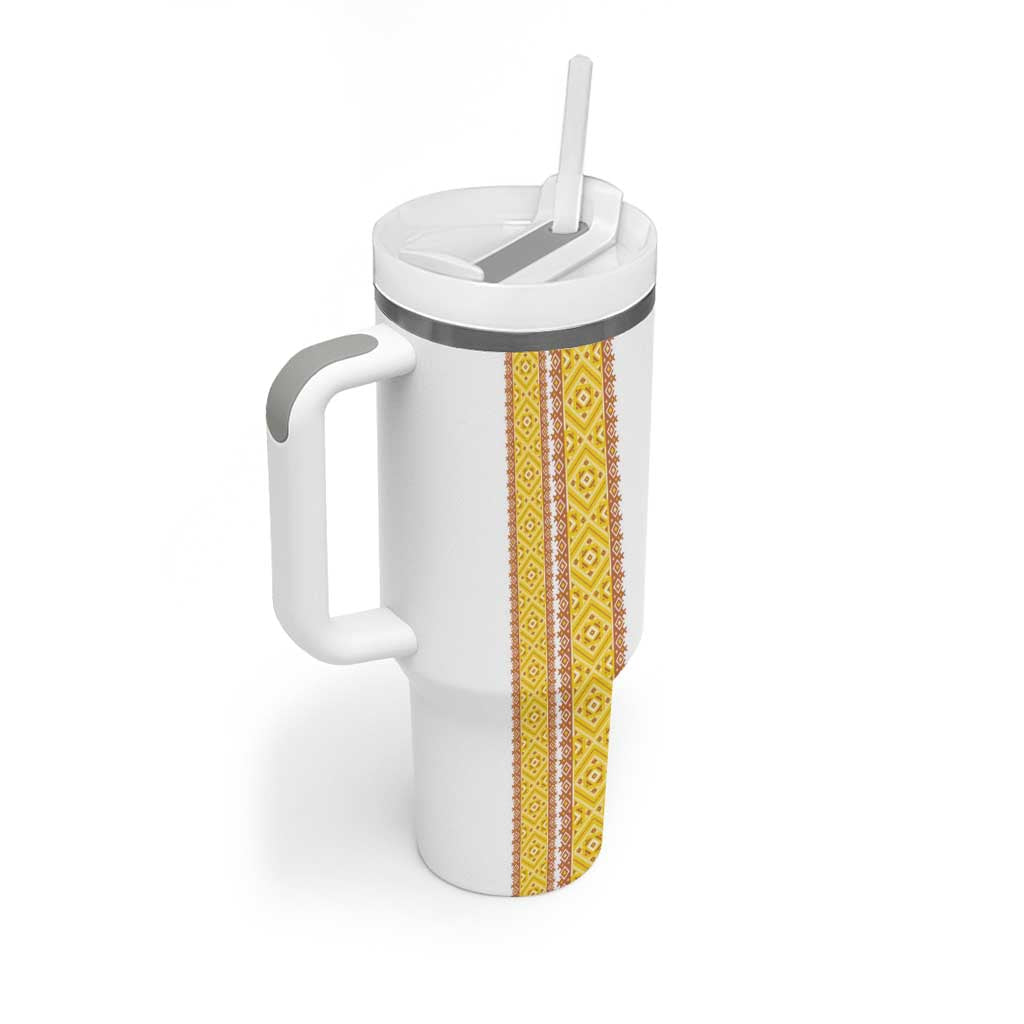 Habesha Motifs Ethiopia Tumbler With Handle Tilet White Gold LT7