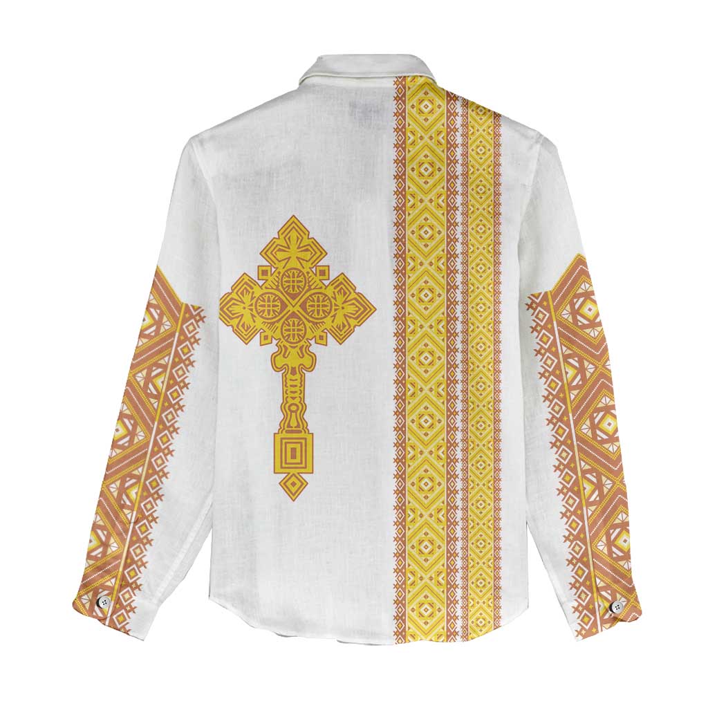 Habesha Motifs Ethiopia Women Casual Shirt Tilet White Gold LT7