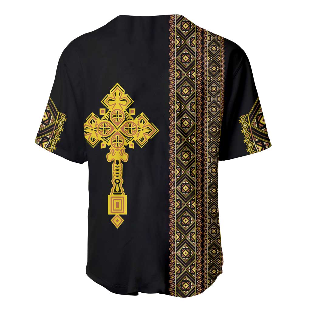 Habesha Motifs Ethiopia Baseball Jersey Tilet Black Gold LT7