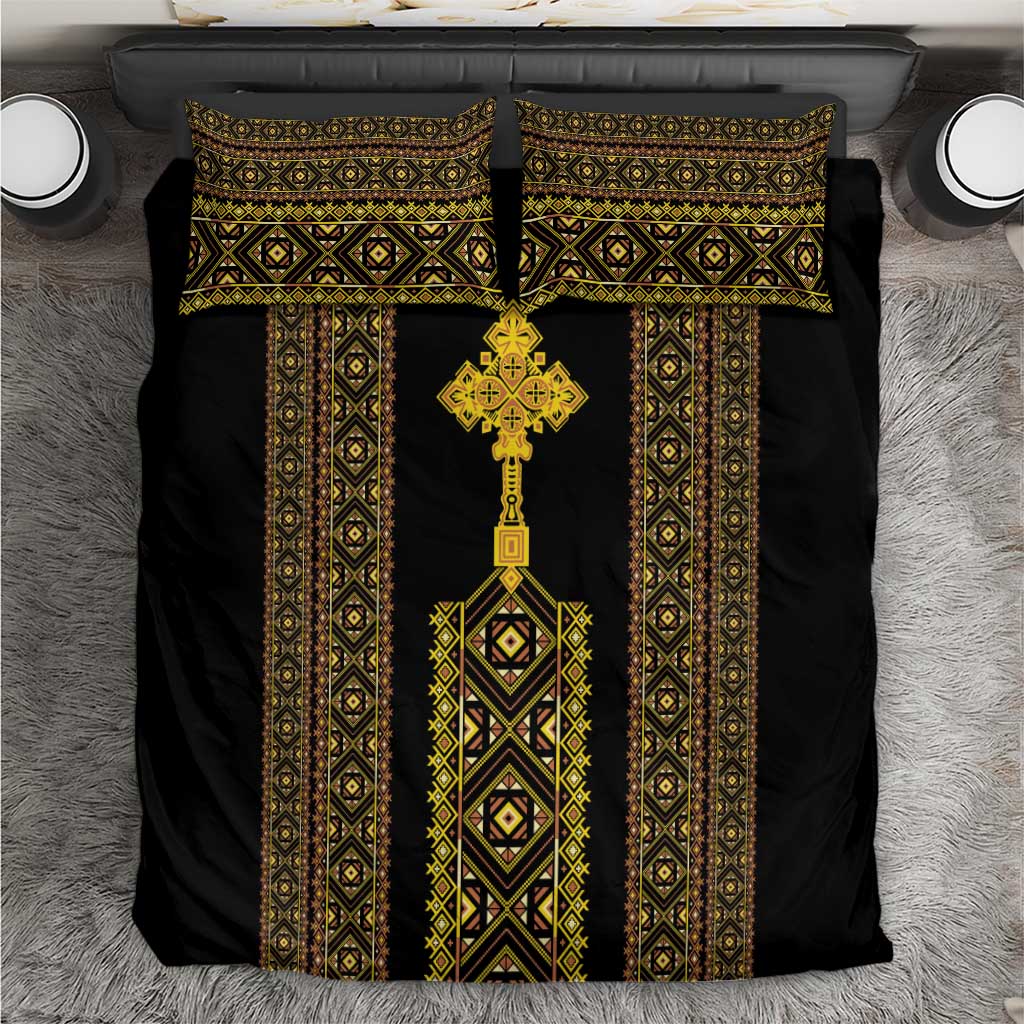 Habesha Motifs Ethiopia Bedding Set Tilet Black Gold LT7