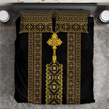 Habesha Motifs Ethiopia Bedding Set Tilet Black Gold LT7