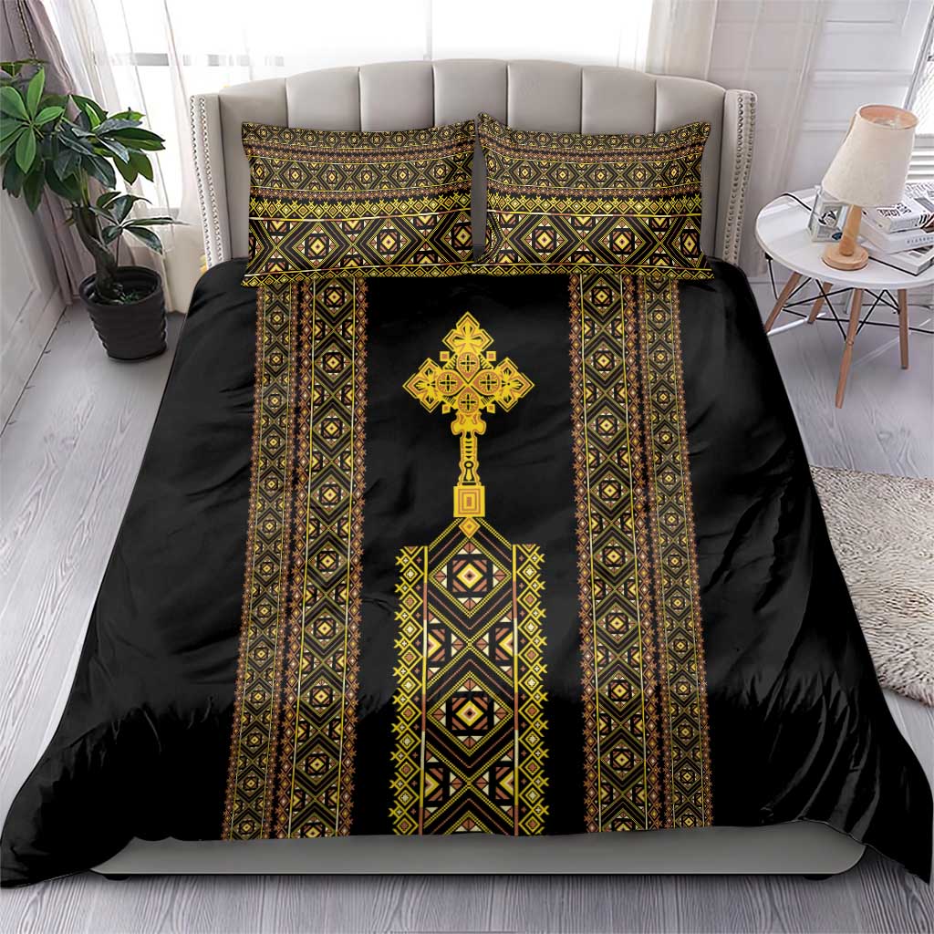 Habesha Motifs Ethiopia Bedding Set Tilet Black Gold LT7