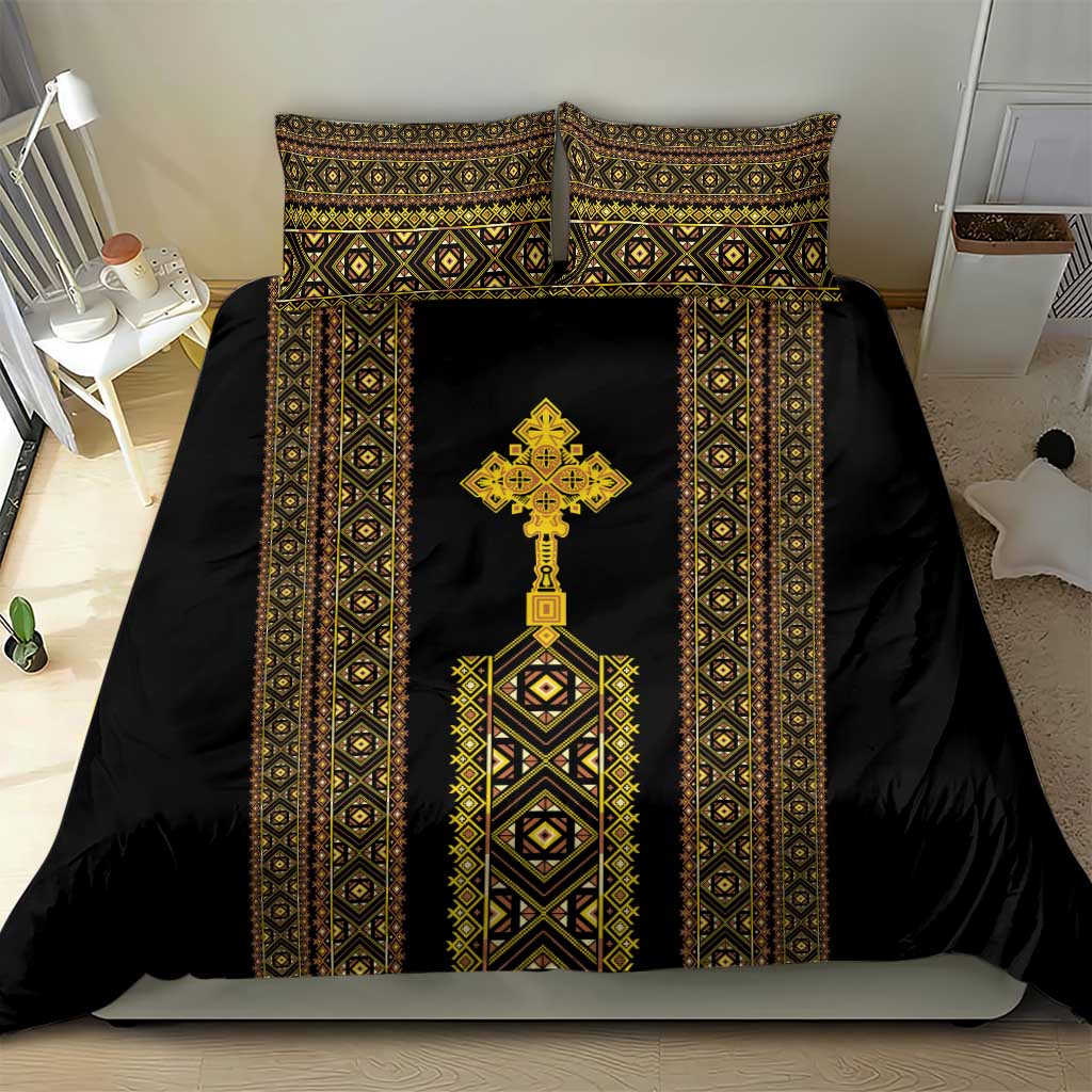 Habesha Motifs Ethiopia Bedding Set Tilet Black Gold LT7