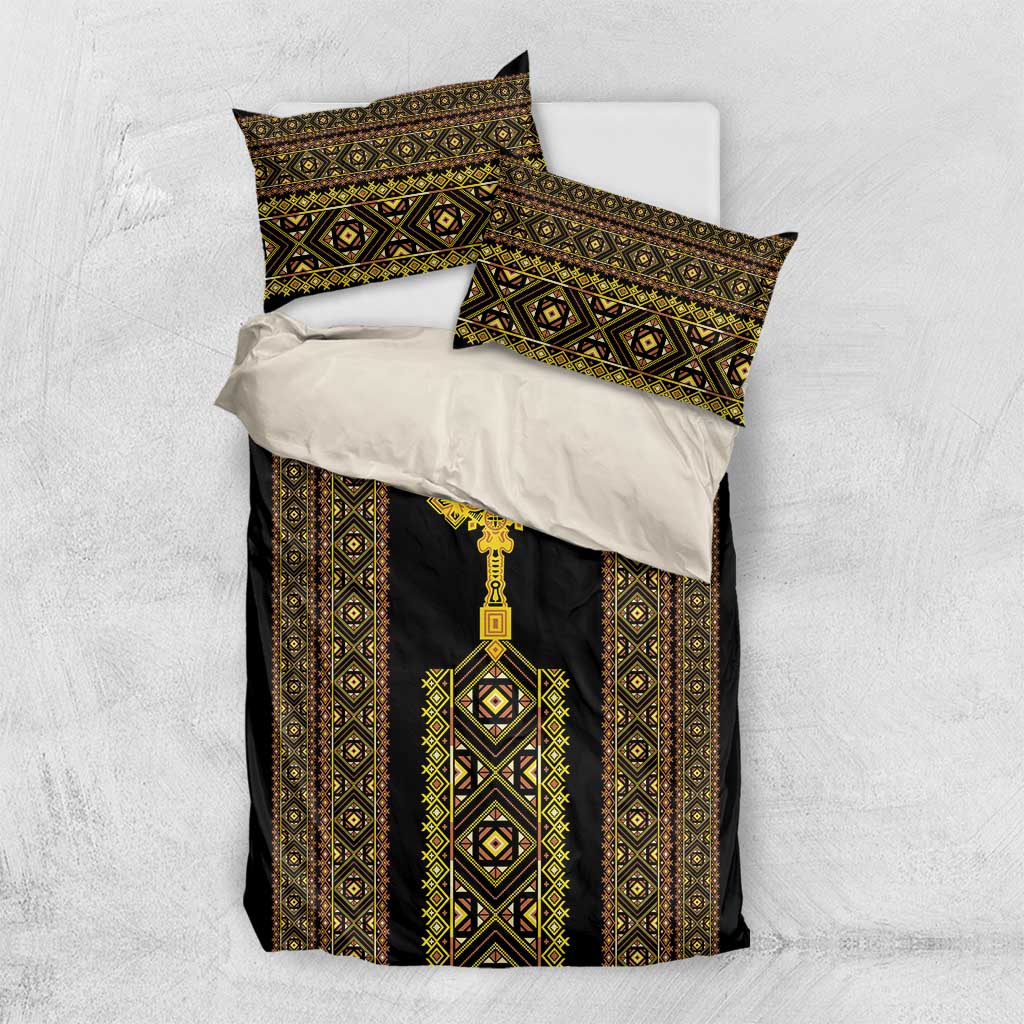 Habesha Motifs Ethiopia Bedding Set Tilet Black Gold LT7