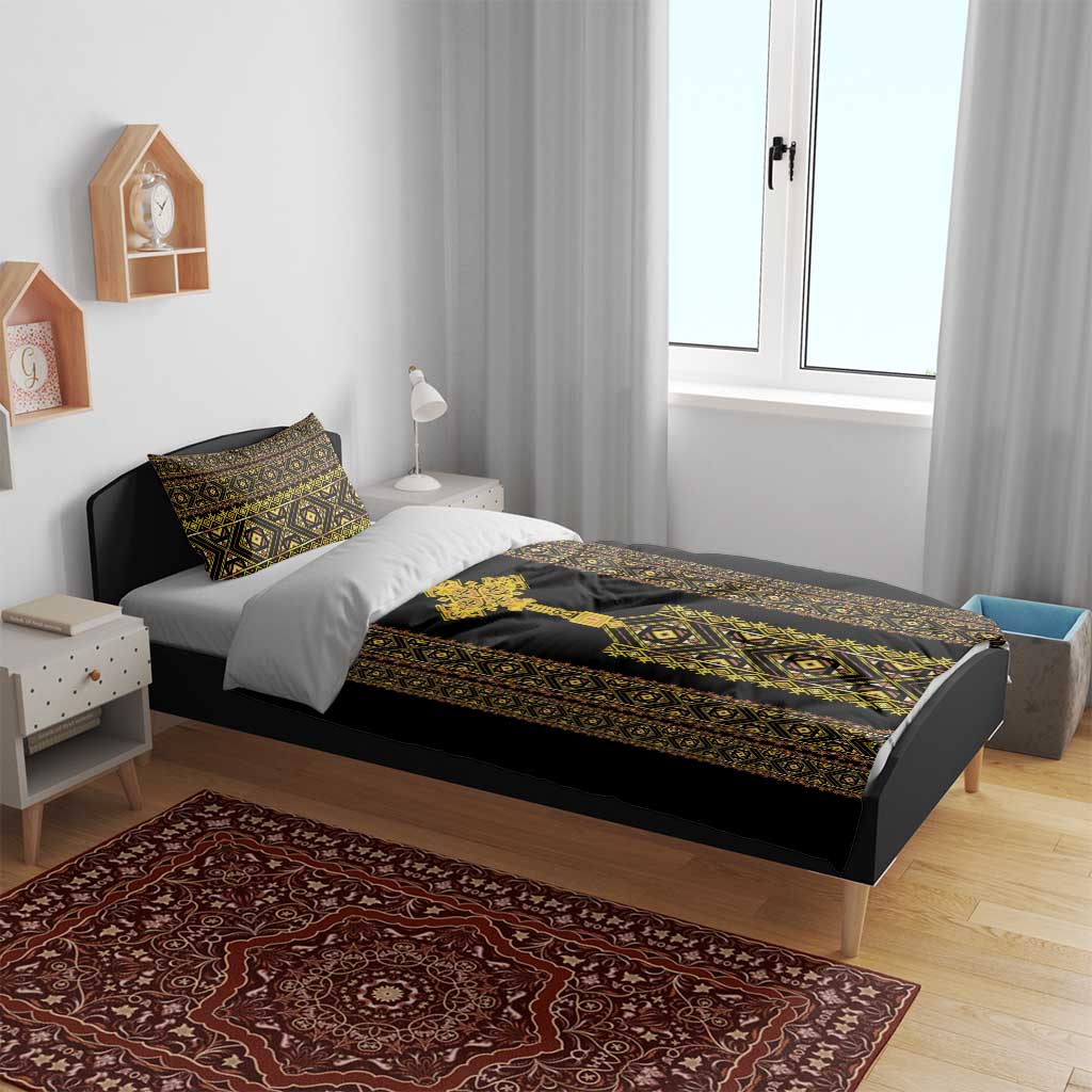 Habesha Motifs Ethiopia Bedding Set Tilet Black Gold LT7