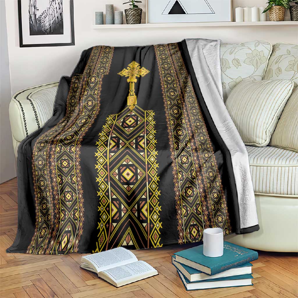 Habesha Motifs Ethiopia Blanket Tilet Black Gold LT7