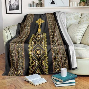 Habesha Motifs Ethiopia Blanket Tilet Black Gold LT7
