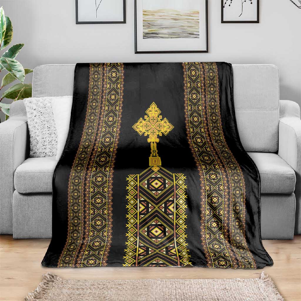 Habesha Motifs Ethiopia Blanket Tilet Black Gold LT7
