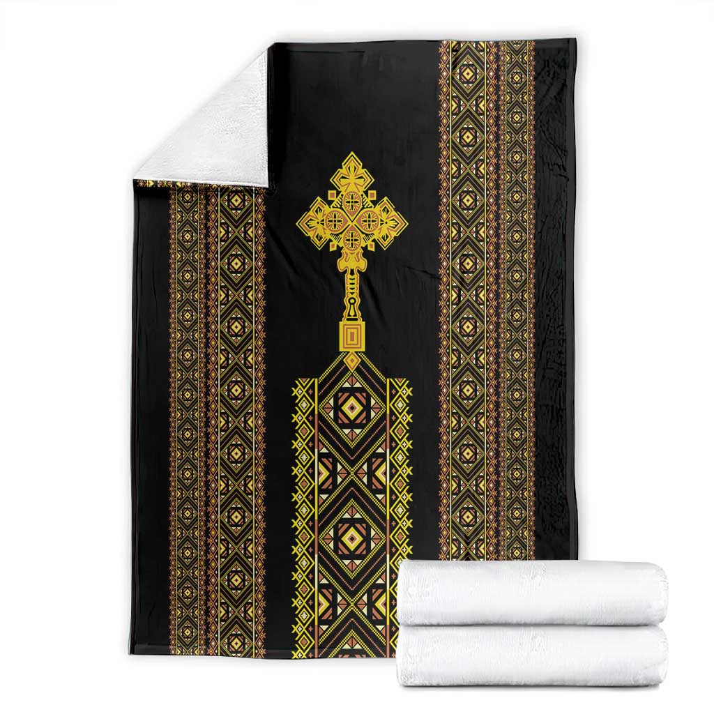 Habesha Motifs Ethiopia Blanket Tilet Black Gold LT7