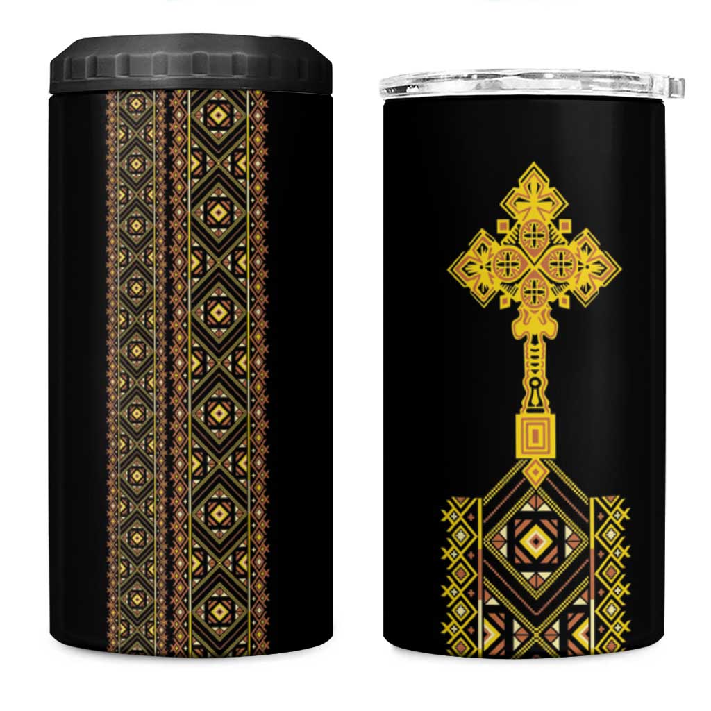 Habesha Motifs Ethiopia 4 in 1 Can Cooler Tumbler Tilet Black Gold LT7