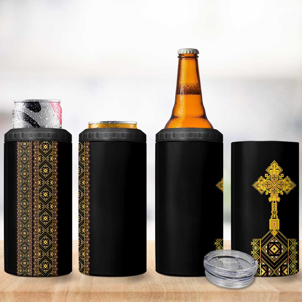 Habesha Motifs Ethiopia 4 in 1 Can Cooler Tumbler Tilet Black Gold LT7