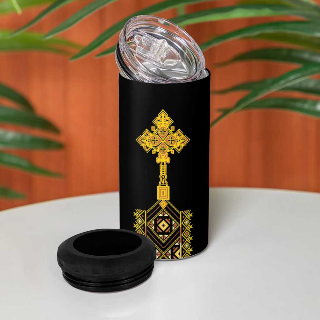 Habesha Motifs Ethiopia 4 in 1 Can Cooler Tumbler Tilet Black Gold LT7