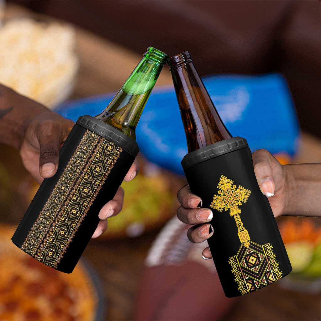 Habesha Motifs Ethiopia 4 in 1 Can Cooler Tumbler Tilet Black Gold LT7