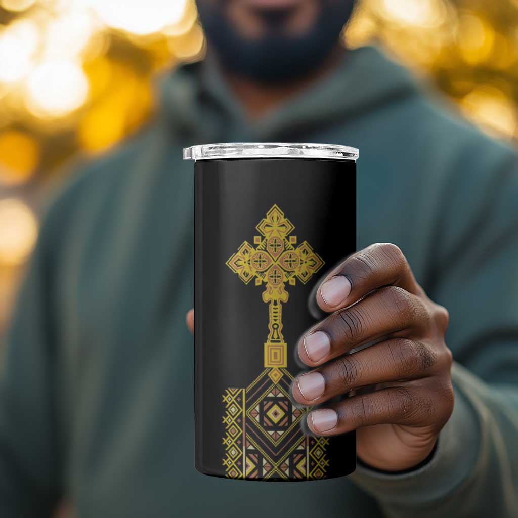 Habesha Motifs Ethiopia 4 in 1 Can Cooler Tumbler Tilet Black Gold LT7