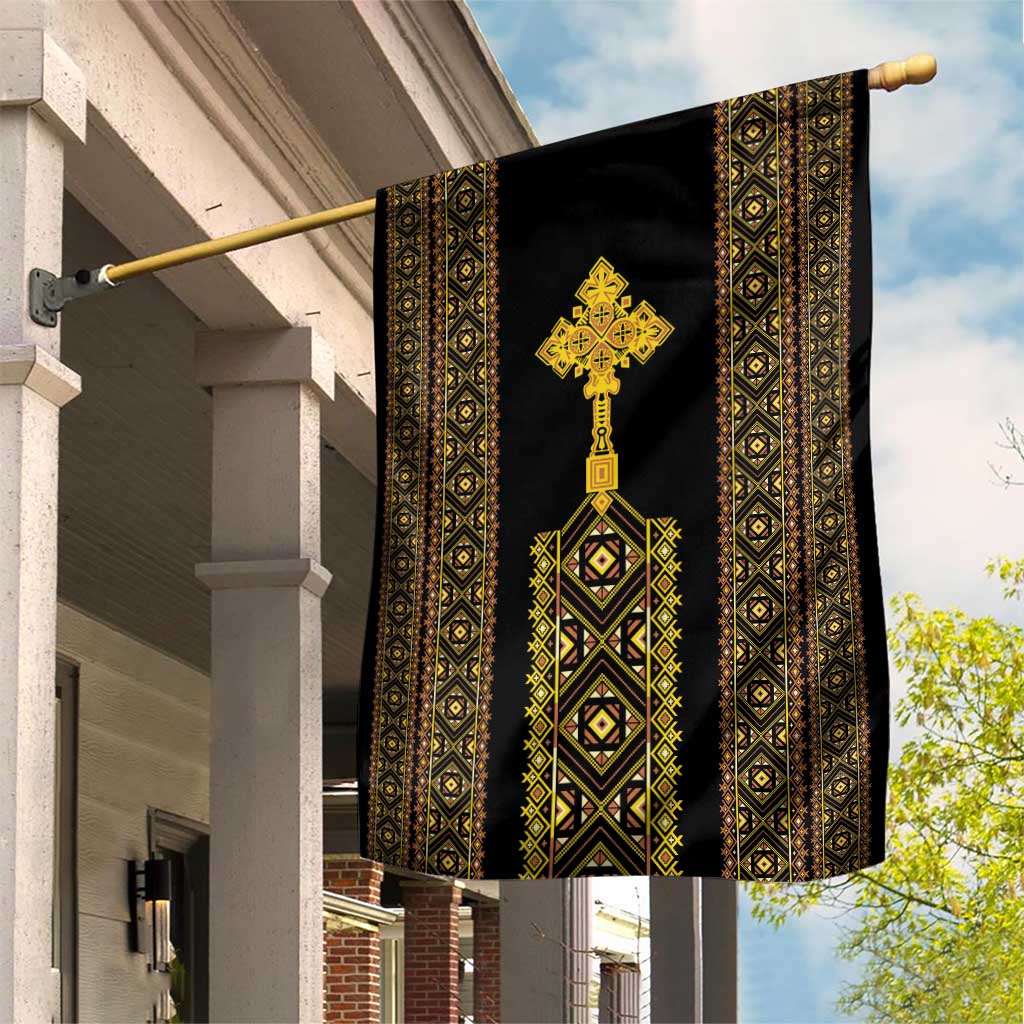 Habesha Motifs Ethiopia Garden Flag Tilet Black Gold LT7