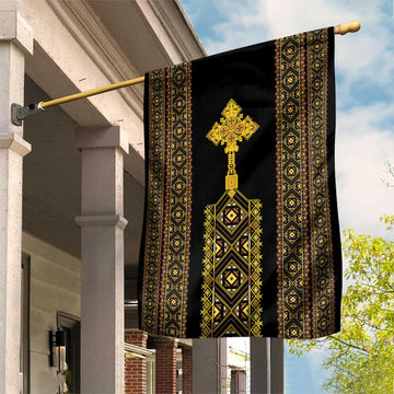 Habesha Motifs Ethiopia Garden Flag Tilet Black Gold LT7
