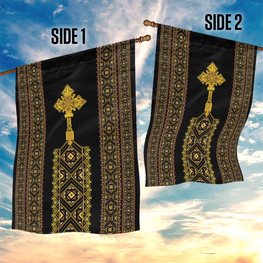 Habesha Motifs Ethiopia Garden Flag Tilet Black Gold LT7