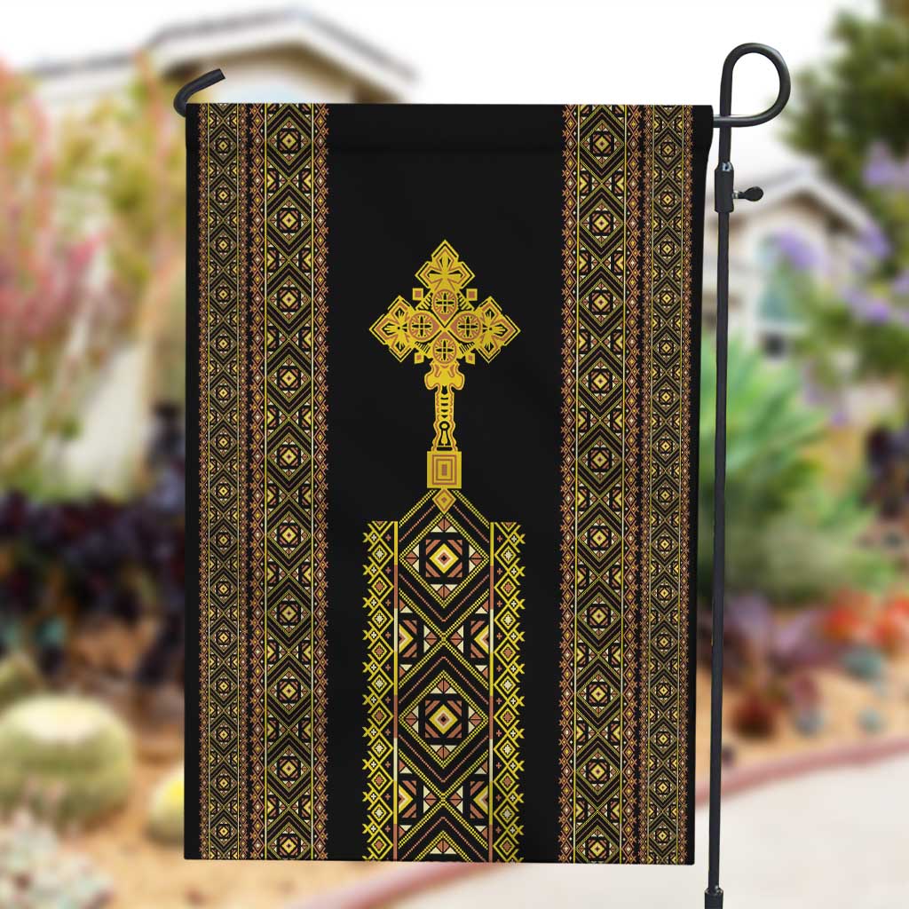 Habesha Motifs Ethiopia Garden Flag Tilet Black Gold LT7