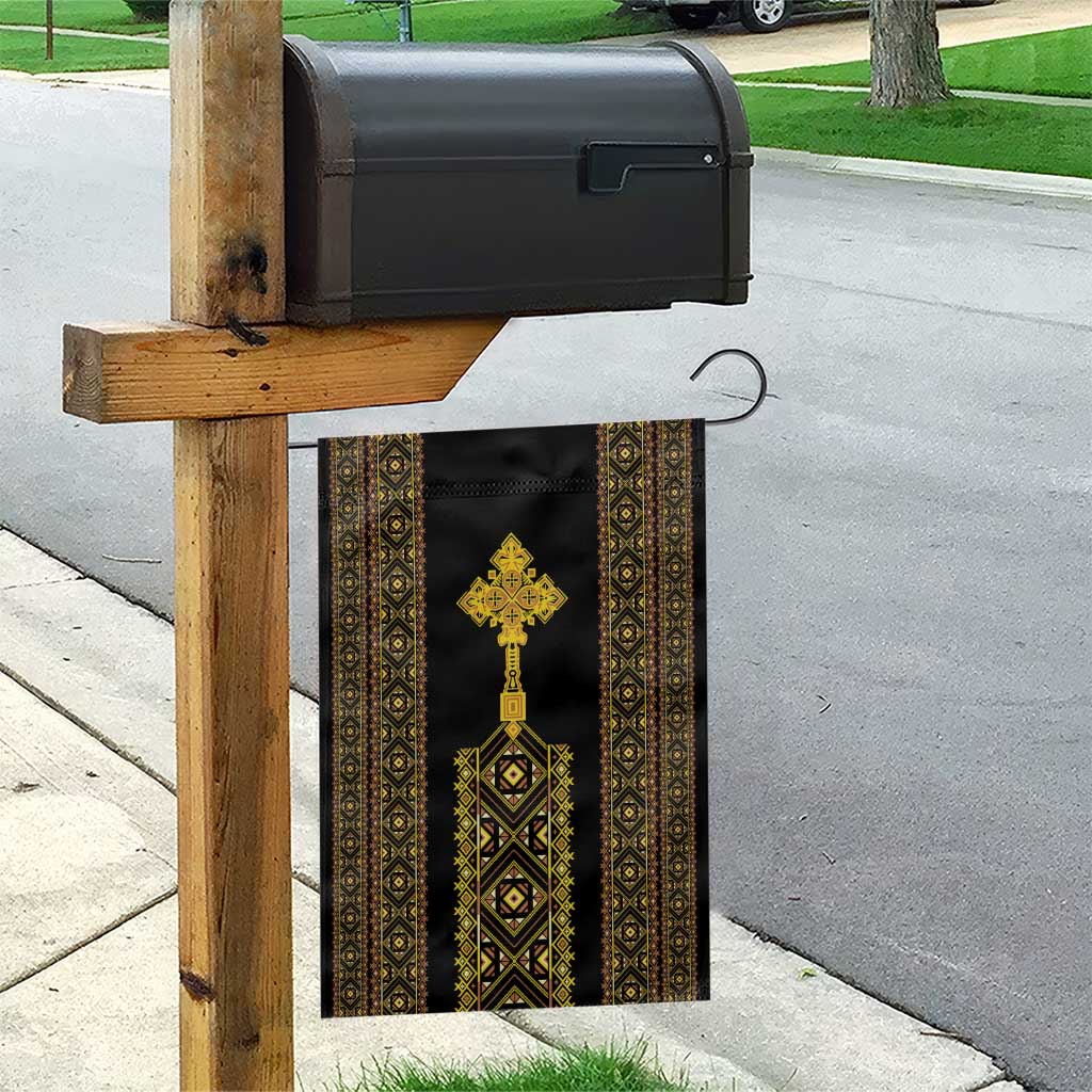 Habesha Motifs Ethiopia Garden Flag Tilet Black Gold LT7