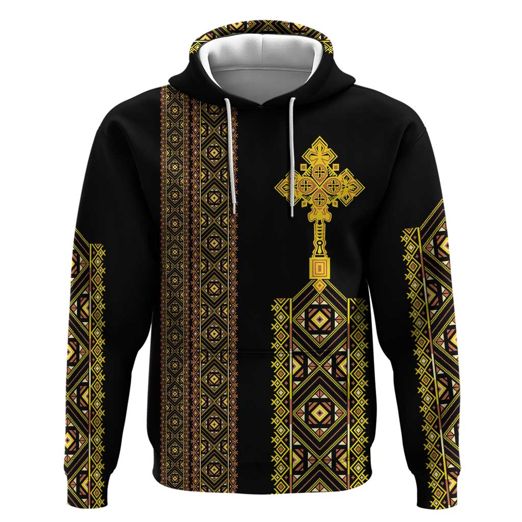 Habesha Motifs Ethiopia Hoodie Tilet Black Gold LT7