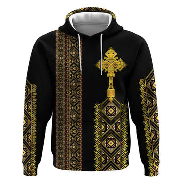 Habesha Motifs Ethiopia Hoodie Tilet Black Gold LT7