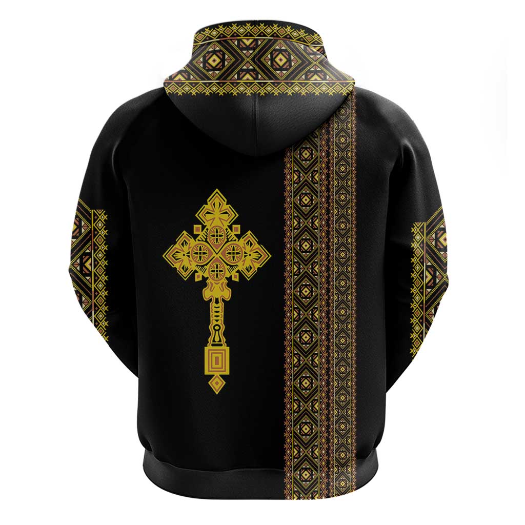 Habesha Motifs Ethiopia Hoodie Tilet Black Gold LT7