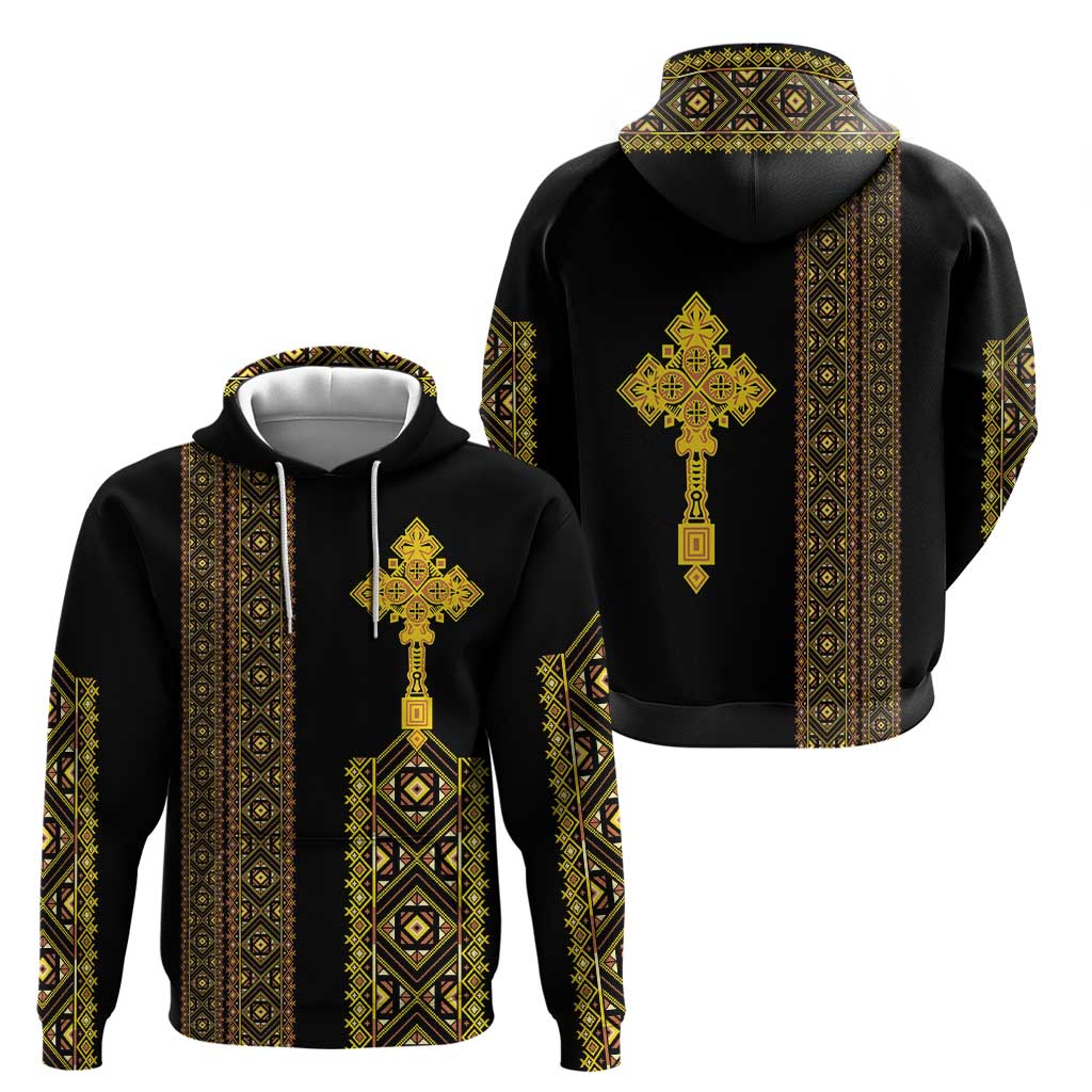 Habesha Motifs Ethiopia Hoodie Tilet Black Gold LT7