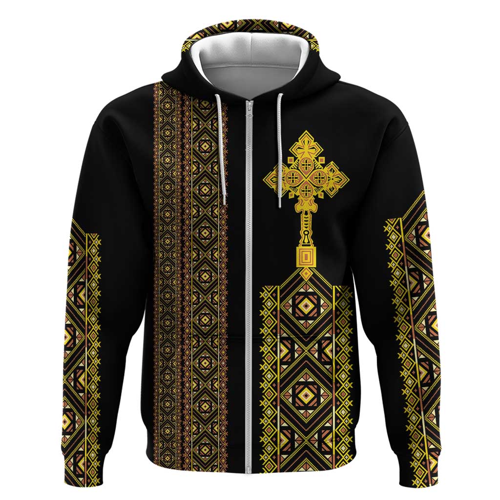Habesha Motifs Ethiopia Hoodie Tilet Black Gold LT7