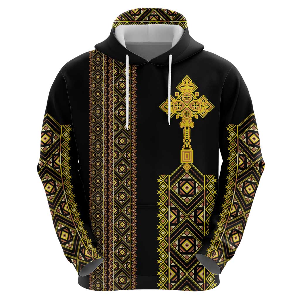 Habesha Motifs Ethiopia Hoodie Tilet Black Gold LT7