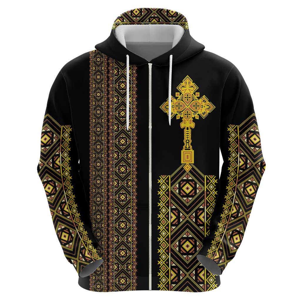 Habesha Motifs Ethiopia Hoodie Tilet Black Gold LT7