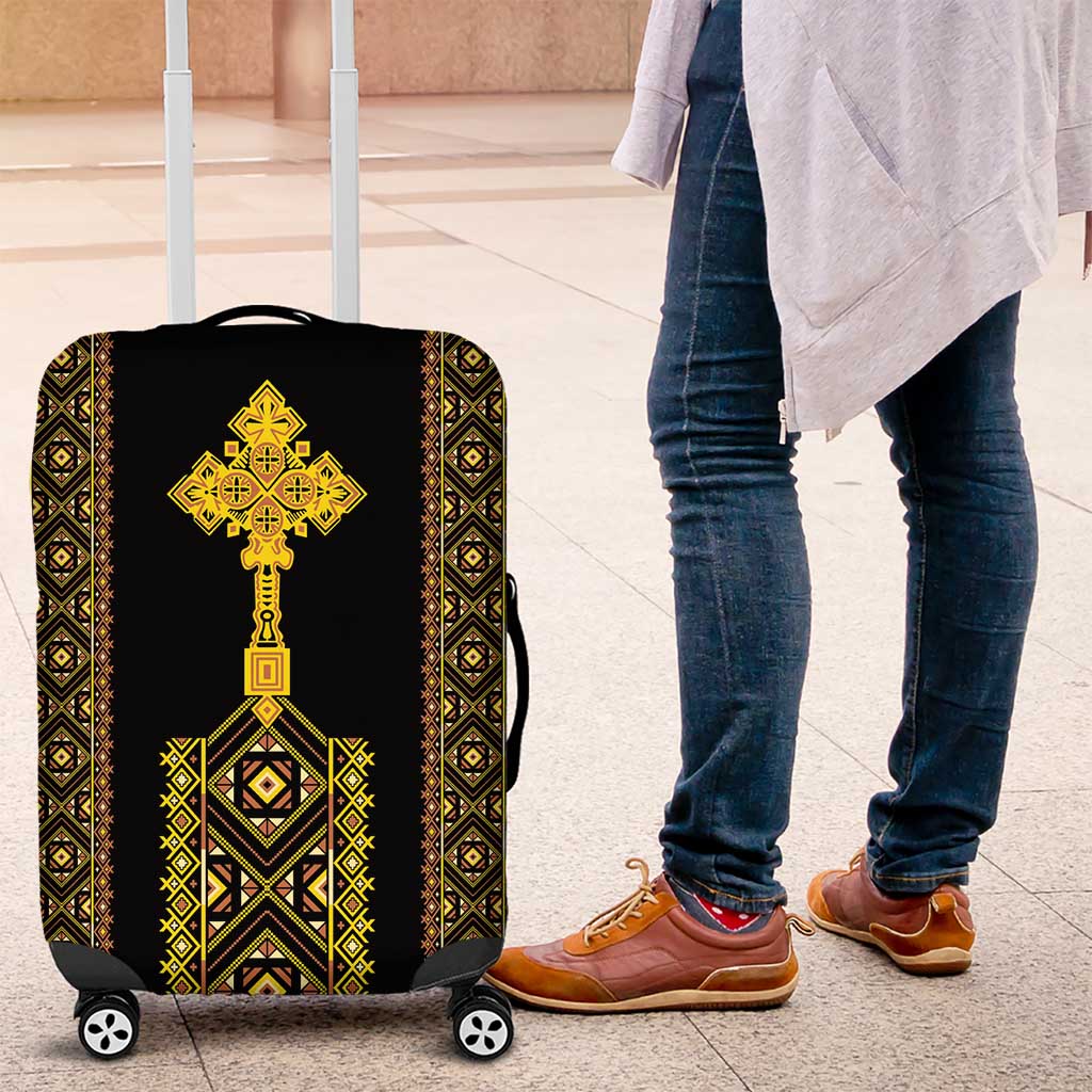 Habesha Motifs Ethiopia Luggage Cover Tilet Black Gold LT7