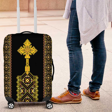 Habesha Motifs Ethiopia Luggage Cover Tilet Black Gold LT7