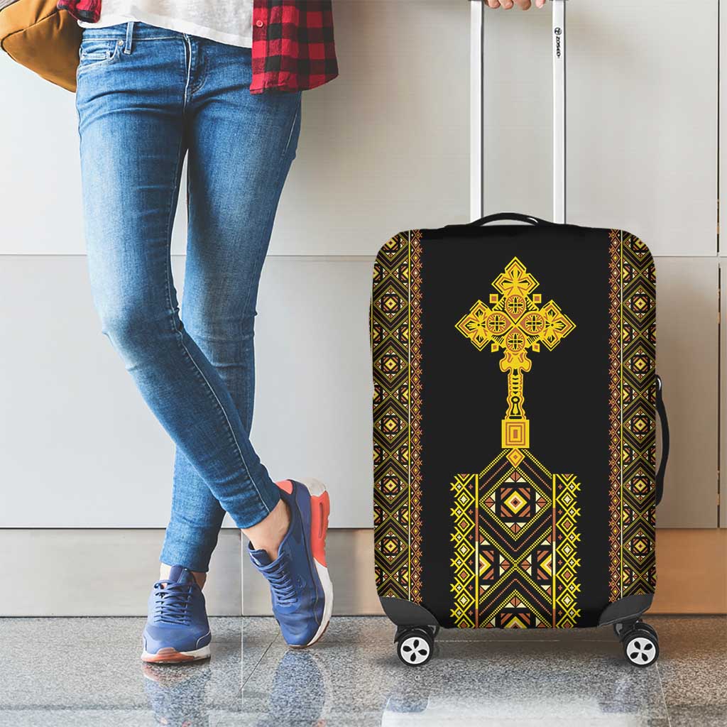 Habesha Motifs Ethiopia Luggage Cover Tilet Black Gold LT7